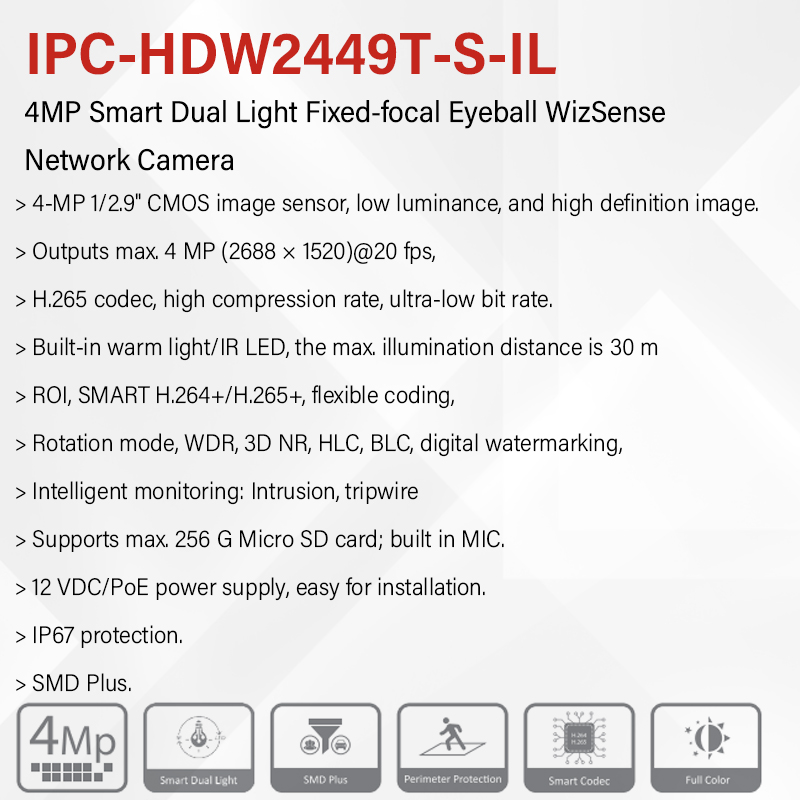 Dahua IPC-HDW2449T-S-IL HDW284 - Outdoor Lighting No Electricity avaliação e preço